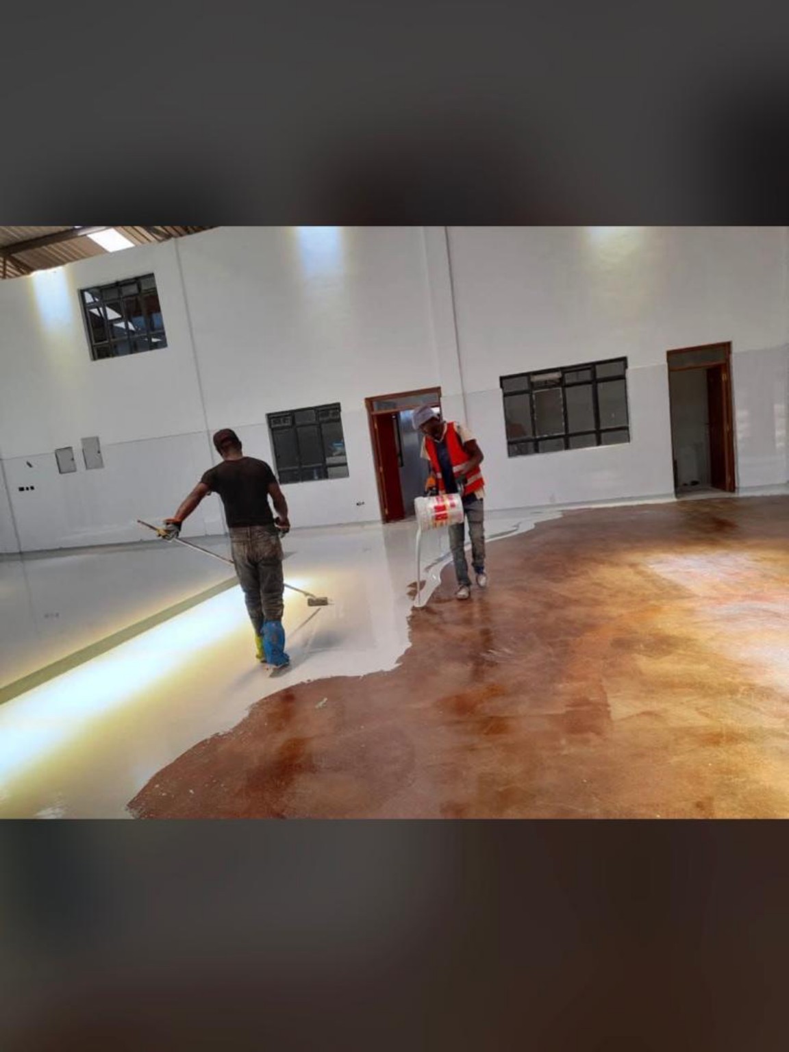 Epoxy flooring installation in progress